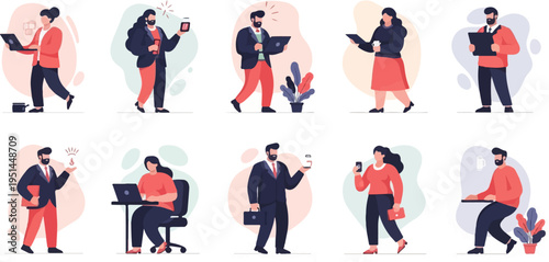 Diverse professionals engaged in various work-related tasks