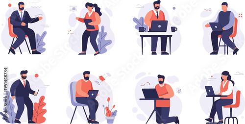 Diverse professionals working with laptops and engaging in office tasks