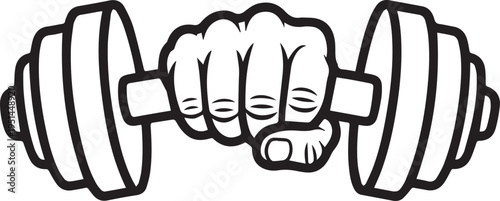 Hand gripping heavy dumbbell weight during intense strength training workout for muscle building exercise