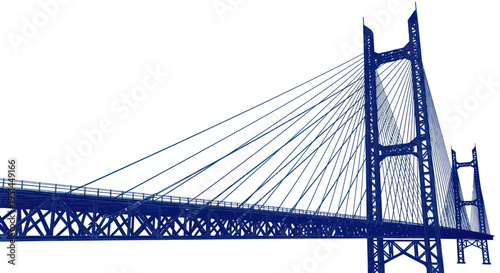 Modern Suspension Bridge Structure, Engineering Marvel, Transportation Infrastructure, Blue Tones