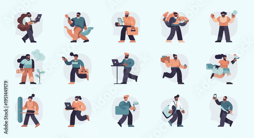 Diverse individuals engaged in various activities, each with a unique visual style