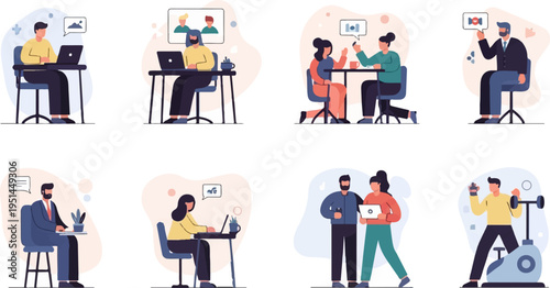 Diverse individuals engaged in various activities, from work to exercise