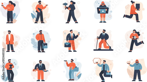 Diverse cartoon characters depicted in various professions and actions