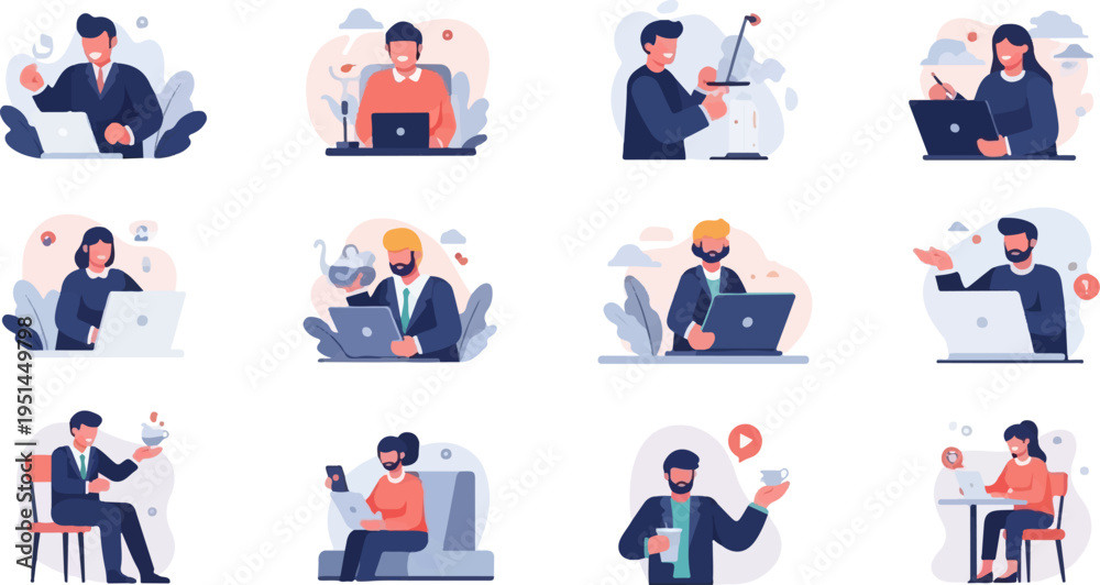 Fototapeta premium Diverse business professionals interacting with technology and drinks