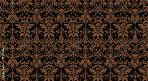 Brown Damask Pattern on Black Background