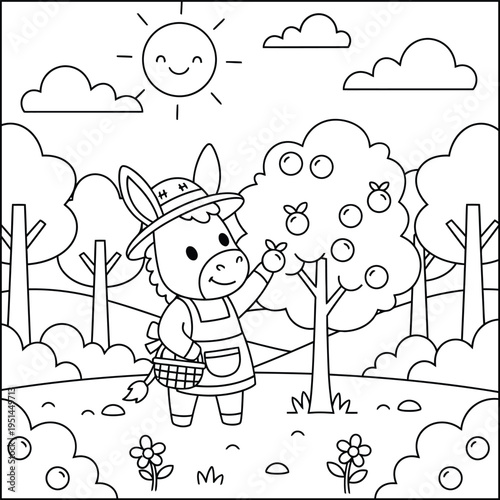 Bold and Easy Donkey Animal Coloring Page - Cozy Moment Farm Animal Line Art Vector for Adults and Kids