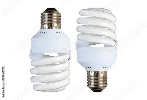 Canvas Print Two compact fluorescent light bulbs shown side by side comparison view isolated