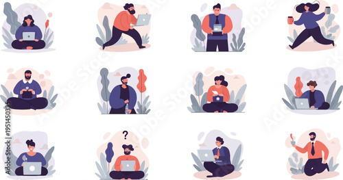 Wallpaper Mural Diverse individuals engaged with technology and drinks in nature Torontodigital.ca