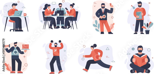 Diverse individuals engaged in work, fitness, and leisure activities (1)