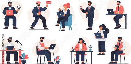 Wallpaper Mural Diverse professionals engaged in various work tasks on laptops and tablets Torontodigital.ca