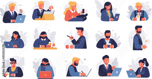 Diverse professionals engaged in daily tasks and conversations at work