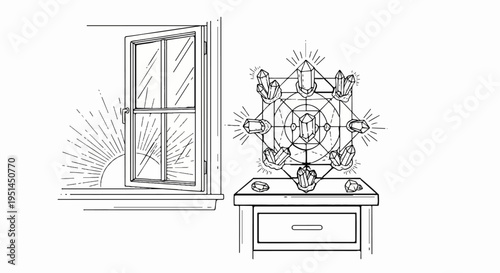 Wallpaper Mural Open window sunrise meets geometric crystal structure on a table Torontodigital.ca