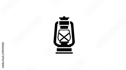 Black and white illustration of a vintage oil lantern isolated on white background