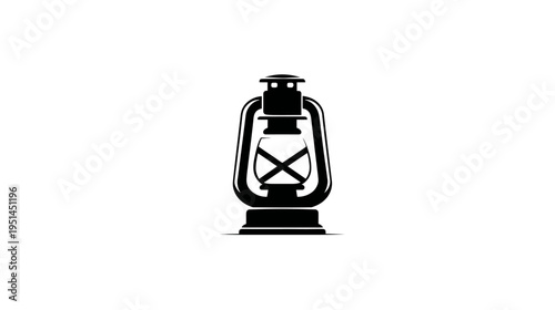 Black silhouette of a vintage oil lantern on a white background