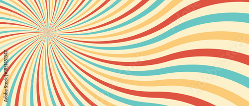 Vintage groovy multi color wavy background with retro seventy style swirl pattern for colorful psychedelic vector design illustration