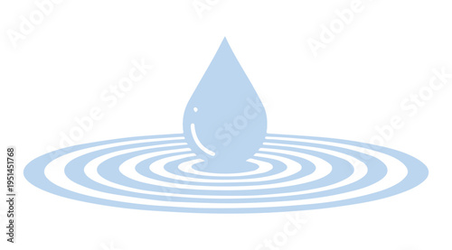 Light blue water drop creating concentric ripples on a calm surface symbolizing purity and freshness