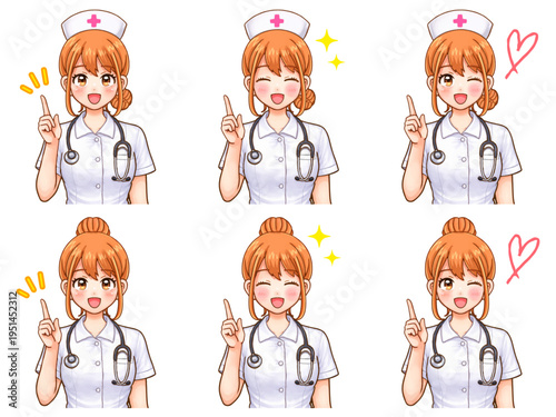 かわいい看護師女性のイラスト素材セット