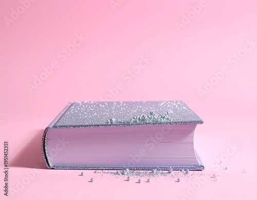 Lilac book, pink background, glitter