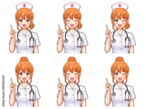 かわいいナースの女性のイラスト素材セット