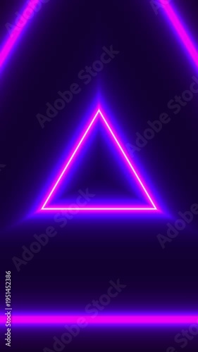 Abstract neon glowing triangle tunnel background loop