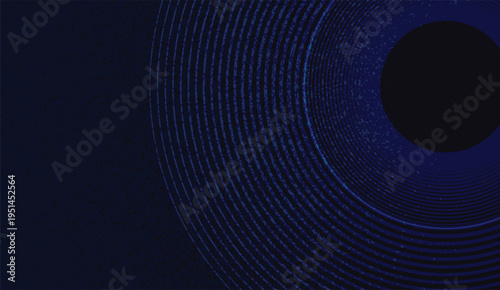 Abstract dark blue digital concentric circles with glowing dots, modern technology background design