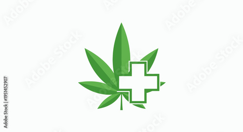 Green cannabis leaf emblem with a cross symbol, representing medical cannabis and healthcare