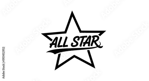 Black outline star with stylized 'ALL STAR' text inside on a white background, representing excellence and achievement.