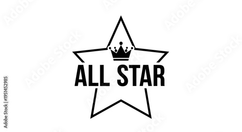 All Star Text with Crown Inside Star Shape Logo on Isolated White Background