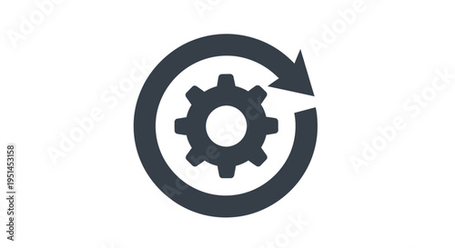 Gear icon within a circular arrow representing settings, refresh, update, or continuous process.