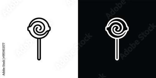 Black and white lollipop on split background candy symbol 1 food