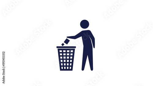 Silhouette of a person placing an item into a trash can, representing waste disposal, recycling, or environmental responsibility.