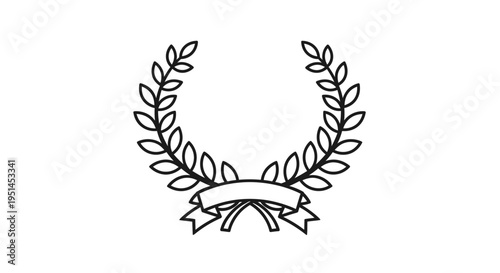 Simple black and white line art illustration of a classic laurel wreath with a blank ribbon banner at the bottom, symbolizing victory or achievement.