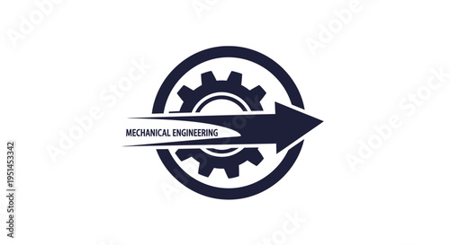 Mechanical engineering logo featuring a gear and an arrow symbolizing progress, innovation, and industrial development.