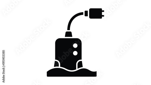 Simple black silhouette icon of a submersible pump with an electrical plug, representing water extraction, irrigation, or industrial pumps.