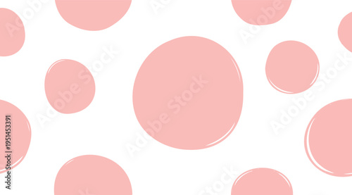 Hand-drawn pink and white polka dot pattern with irregular brush stroke circles for a soft background design