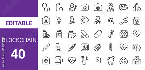 Healthcare icon set. Containing medicine, hospital, doctor, nurse, ambulance, medical,