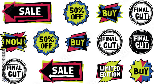 Bold Sale Promotion Sticker Set with Final Cut Limited Edition and Discount Labels