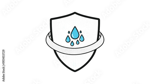 Water protection shield icon with raindrops and a surrounding band, symbolizing waterproofing, water resistance, and liquid defense.