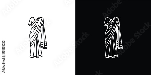 Black and white line of sarees on contrasting backgrounds sari traditional dress Indian clothing