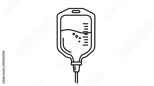 IV drip bag with liquid and bubbles, representing medical treatment, hydration, intravenous therapy, and hospital care.