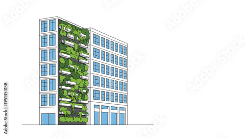 Modern building featuring a vertical green wall, representing sustainable architecture, urban gardening, and eco-friendly design solutions.