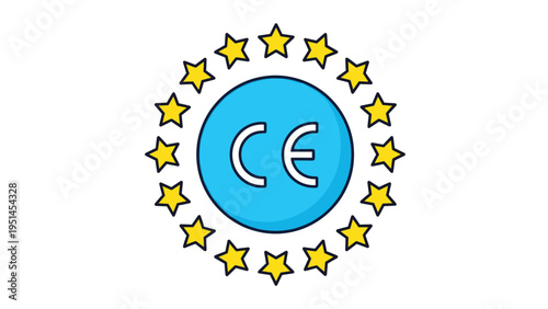 CE mark symbol encircled by European Union stars, representing European conformity, product safety, and quality standards for goods in the EU.