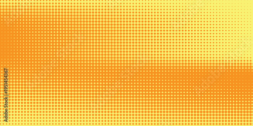 Yellow orange halftone pattern. Retro comic gradient background. Square pixilated dot cartoon texture.