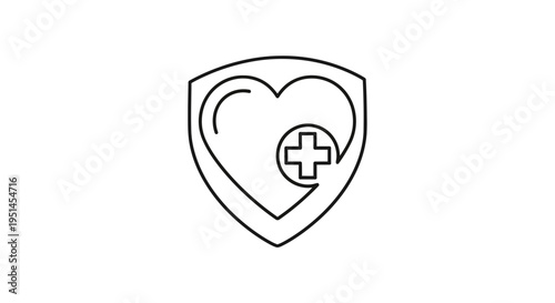 Health Shield Icon: Heart with Plus Sign, Medical Protection Symbol