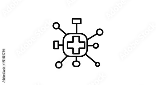 Healthcare Network Icon: Medical Cross Connected to Digital Nodes, Technology Concept