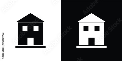 Black and white house on split background architecture building 1