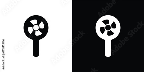 Black and white handheld fan on split background symbol 1