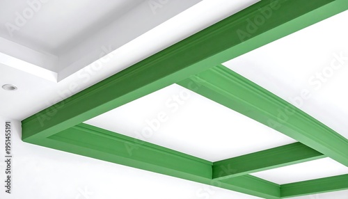 Green beams on a white ceiling