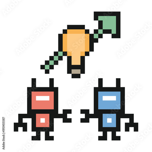 Business robot robotic or ai humanoid engineer with bot,toy,artificial intelligence,pixel,8 bit,background,cartoon.