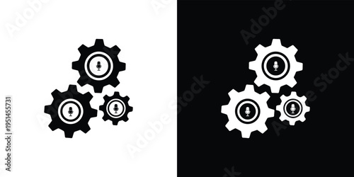 Black and white gear with microphones symbol